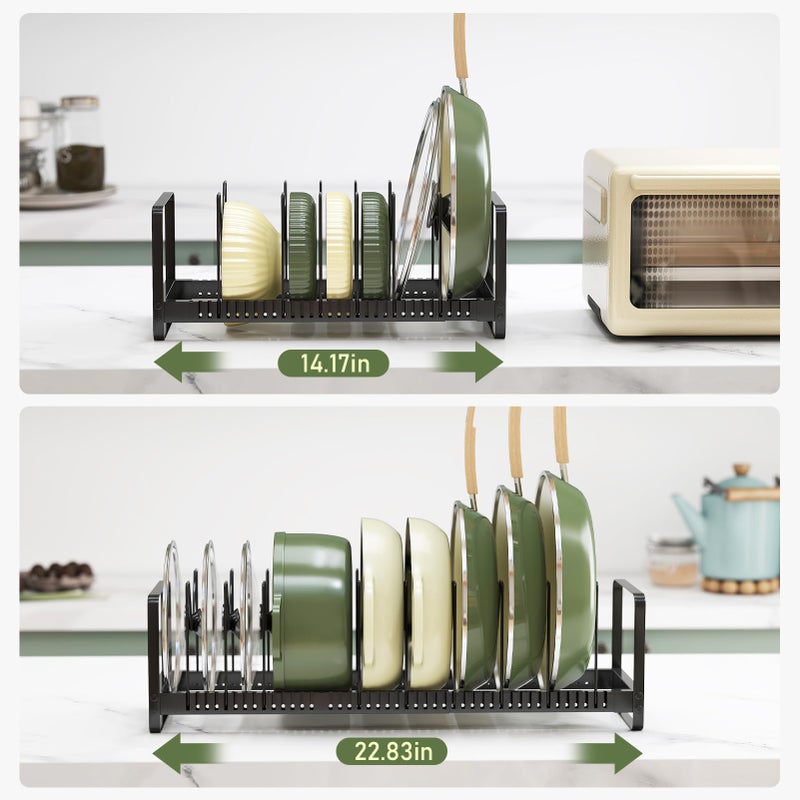 MUDEELA Pot Rack Pan Organizer inside Cabinet - Expandable Pot Lid Organizer for Cabinet with 12 Adjustable Dividers, Cutting Board Organizer Holder Baking Rack Kitchen Cabinet Storage Organization - Image 5